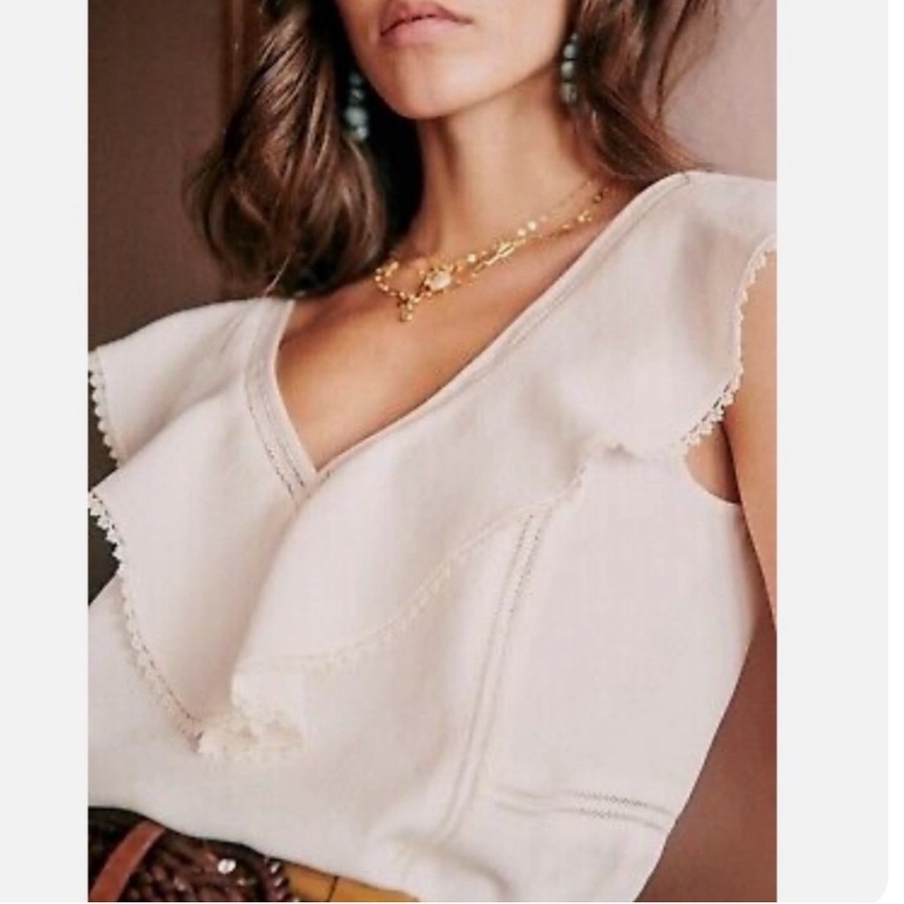 Sezane Cream Ruffle Blouse